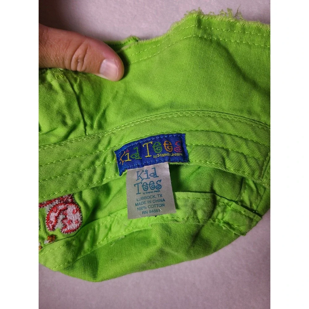 VTG Baby Tees Bucket Hat Lime Green Crab Island Destin Fray Brim Beach Vacation